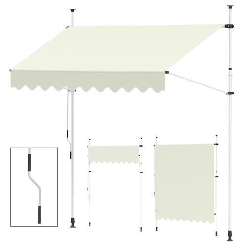 paramondo Jam 2000 Klemmmarkise Balkonmarkise ohne Bohren, Höhenverstellbar, UV- beständig, mit Handkurbel, 195 x 120 cm, Gestell Weiß, Uni Creme-Weiß von paramondo