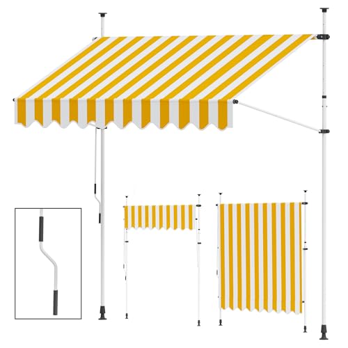 paramondo Jam 2000 Klemmmarkise Balkonmarkise ohne Bohren, Höhenverstellbar, UV- beständig, mit Handkurbel, 245 x 120 cm, Gestell Weiß, Block Gelb-Weiß von paramondo