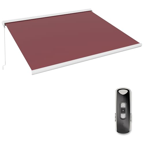 paramondo Markise Kassettenmarkise Curve 2000 Gelenkarmmarkise Balkon Terrasse Sichtschutz, mit jarolift Funkmotor & Funkhandsender, 345 x 300 cm, Gestell Weiß, Stoff Uni Weinrot von paramondo