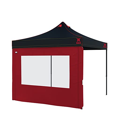 paramondo Premium Plus Grillpavillon Grillzelt, Wind- & Wasserdicht, Schwer Entflammbar 4 Rauchabzüge Schwarz inkl. 1x Fensterwand Rot, 3 x 3 m von paramondo