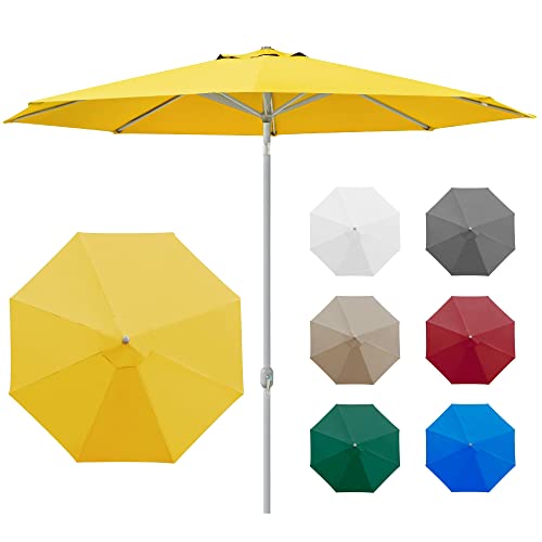 paramondo interpara Sonnenschirm aus 230 g/㎡ Polyesterfaser, Rund Ø 3,5 m, Gartenschirm Marktschirm Knickbar, für Terrasse und Balkon, mit Kurbel, Gestell Silber, Gelb, 8,5kg von paramondo