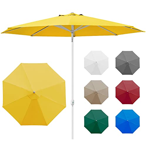 paramondo interpara Sonnenschirm aus 230 g/㎡ Polyesterfaser, Rund Ø 3,5 m, Gartenschirm Marktschirm Knickbar, für Terrasse und Balkon, mit Kurbel, Gestell Weiß, Gelb, 8,5kg von paramondo