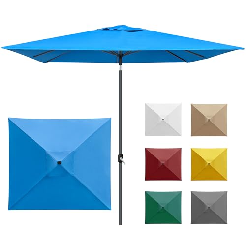 paramondo interpara Sonnenschirm aus 230 g/㎡ Polyesterfaser quadratisch 3 x 3m blau + Gestell anthrazit, Gartenschirm Marktschirm knickbar, Stabil, für Terrasse Balkon Sonnenschirm mit Kurbel, 8,8kg von paramondo