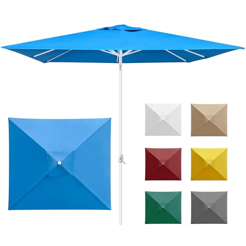 paramondo interpara Sonnenschirm quadratisch 3 x 3m blau + Gestell weiss, Hochwertiger Gartenschirm Marktschirm knickbar, Stabiler Terrasse Balkon Sonnenschirm eckig mit Kurbel von paramondo