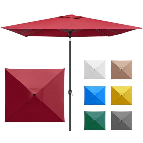 paramondo interpara Sonnenschirm quadratisch 3 x 3m weinrot + Gestell anthrazit, Hochwertiger Gartenschirm Marktschirm knickbar, Stabiler Terrasse Balkon Sonnenschirm eckig mit Kurbel von paramondo