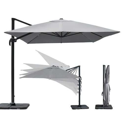 paramondo parapenda Sonnenschirm Ampelschirm aus 230 g/㎡ Polyesterfaser, Rechteckig, 4 x 3 m, Grau, 360° Schwenkbar, Kurbelbedienung, Stahl-Standkreuz und Gestell in Anthrazit, 25kg von paramondo
