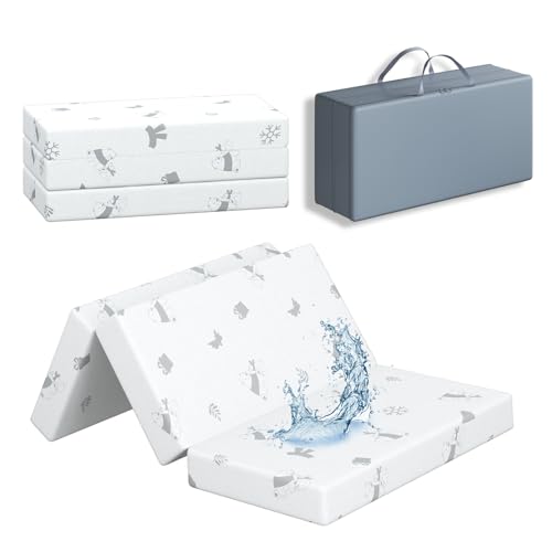 pareler bear Mini-Matratzenauflage, dreifach gefaltet, 96,5 x 66 cm, wasserdicht, atmungsaktiv, weicher Bezug, tragbare Mini-Matratzenauflage mit Tragetasche, hochdichter mittelfester Schaumstoff, 7,6 pareler bear Mini-Matratzenauflage, dreifach gefaltet, 96,5 x 66 cm, wasserdicht, atmungsaktiv, weicher Bezug, tragbare Mini-Matratzenauflage mit Tragetasche, hochdichter mittelfester Schaumstoff, 7,6 von pareler bear