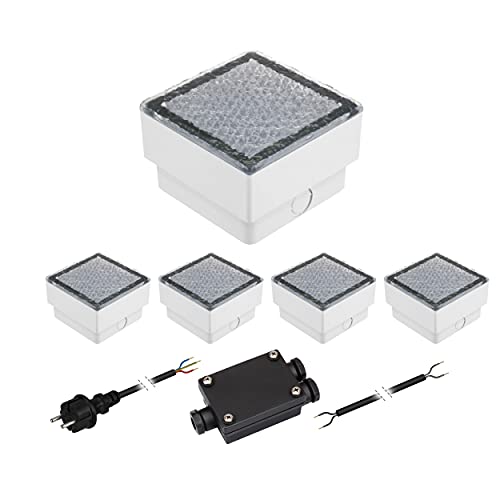 ledscom.de 5er-Set LED Pflasterstein CUS Bodenleuchte für außen, warm-weiß, IP67, 230V, 10x10cm von ledscom.de
