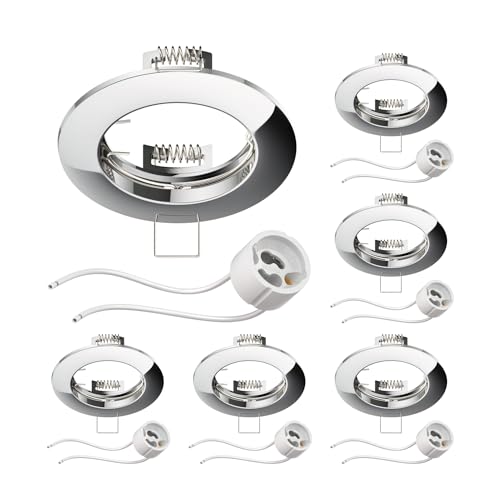 ledscom.de 6 Stück Deckeneinbaurahmen Circ Aluminium Einbaurahmen chrom (LED/Halogen/GU10/MR16/PAR16/50mm) inkl. GU10 Fassung von ledscom.de