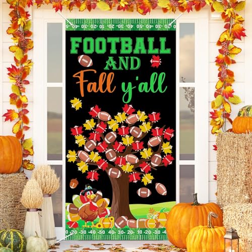 Fußball und Fall Y'all Dekorationen Türabdeckung Herbst Fußball Thema Banner Hintergrund Herbst Türkei Ahornblätter Hängendes Banner für Thanksgiving Foto Requisiten Hintergrund Veranda Wand Tür von party greeting