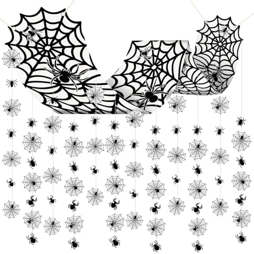 Halloween Schwarze Spinne hängende Deckendekorationen Spinnennetz Deckendekorationen Hängendes Banner mit gruseligen Spinnennetzspinnen Papiergirlanden für Spukhaus Zombie Party Dekor Kofferraum oder von party greeting