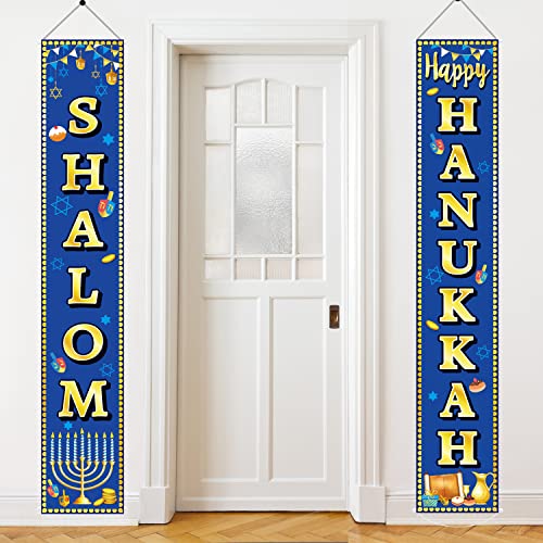 Happy Chanukkah Banner Shalom Chanukka & Chanukah Dekorationen Veranda Hängendes blaues Willkommensschild für Zuhause, Urlaub, Party, Outdoor-Dekoration von party greeting