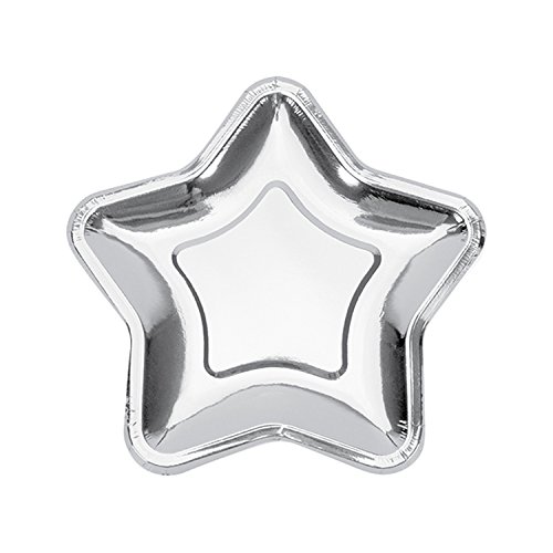 6 sternförmige Pappteller, silber | Partyzubehör | Sternteller | Silberteller von partydeco.pl