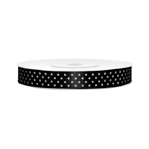 Satinband, gepunktet, schwarz B:12 mm, L: 25 m von partydeco.pl