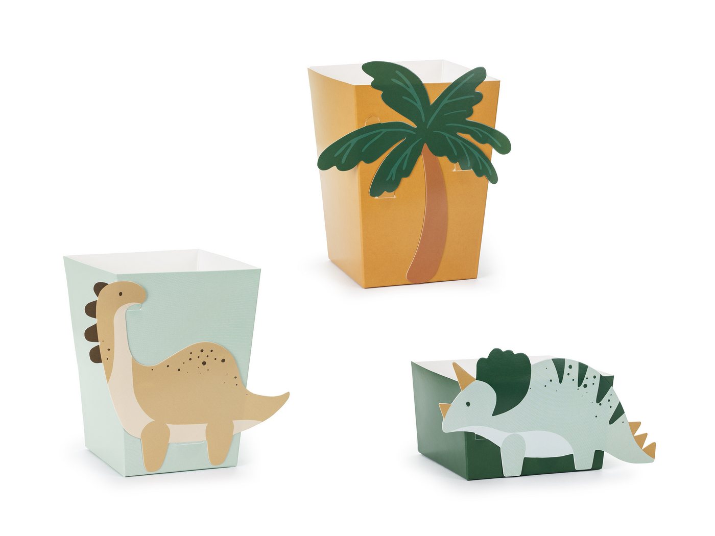 partydeco Einweggeschirr-Set, Snackbox 9,5x9,5x12cm + 10x10x5,5cm Dinosaurier 6er Set Grün / Gelb von partydeco