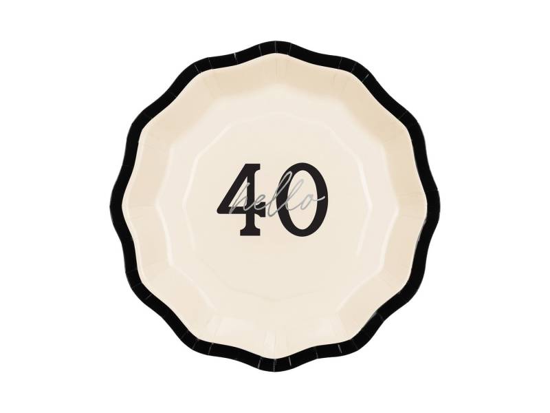 partydeco Einwegteller, Pappteller Hello 40 D.18cm 6er Set Ivory / Schwarz / Silber partydeco Einwegteller, Pappteller Hello 40 D.18cm 6er Set Ivory / Schwarz / Silber von partydeco