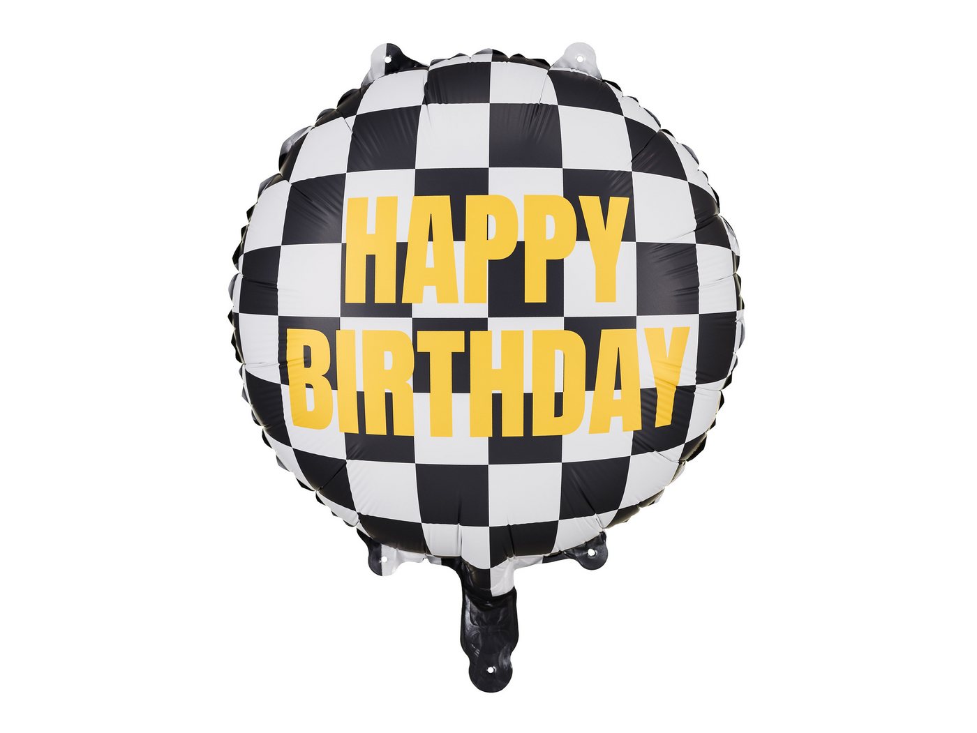 partydeco Folienballon, Folienballon Happy Birthday Zielflagge Muster 35cm Schwarz / Weiß von partydeco