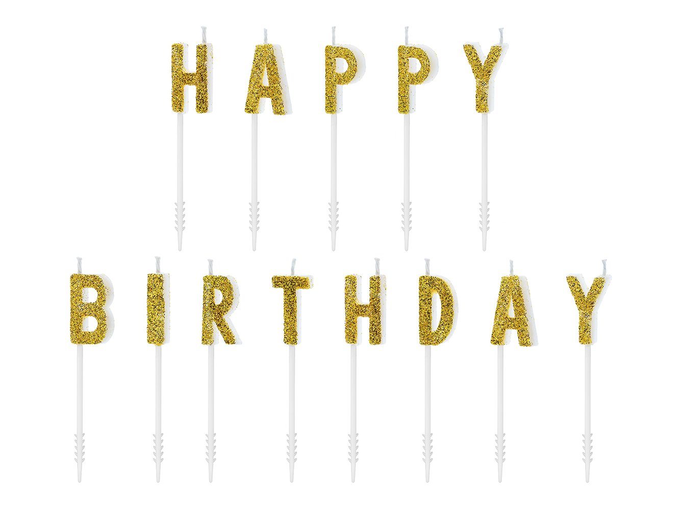 partydeco Geburtstagskerze, Geburtstagskerzen Happy Birthday mit Glitzer 2,5cm gold von partydeco