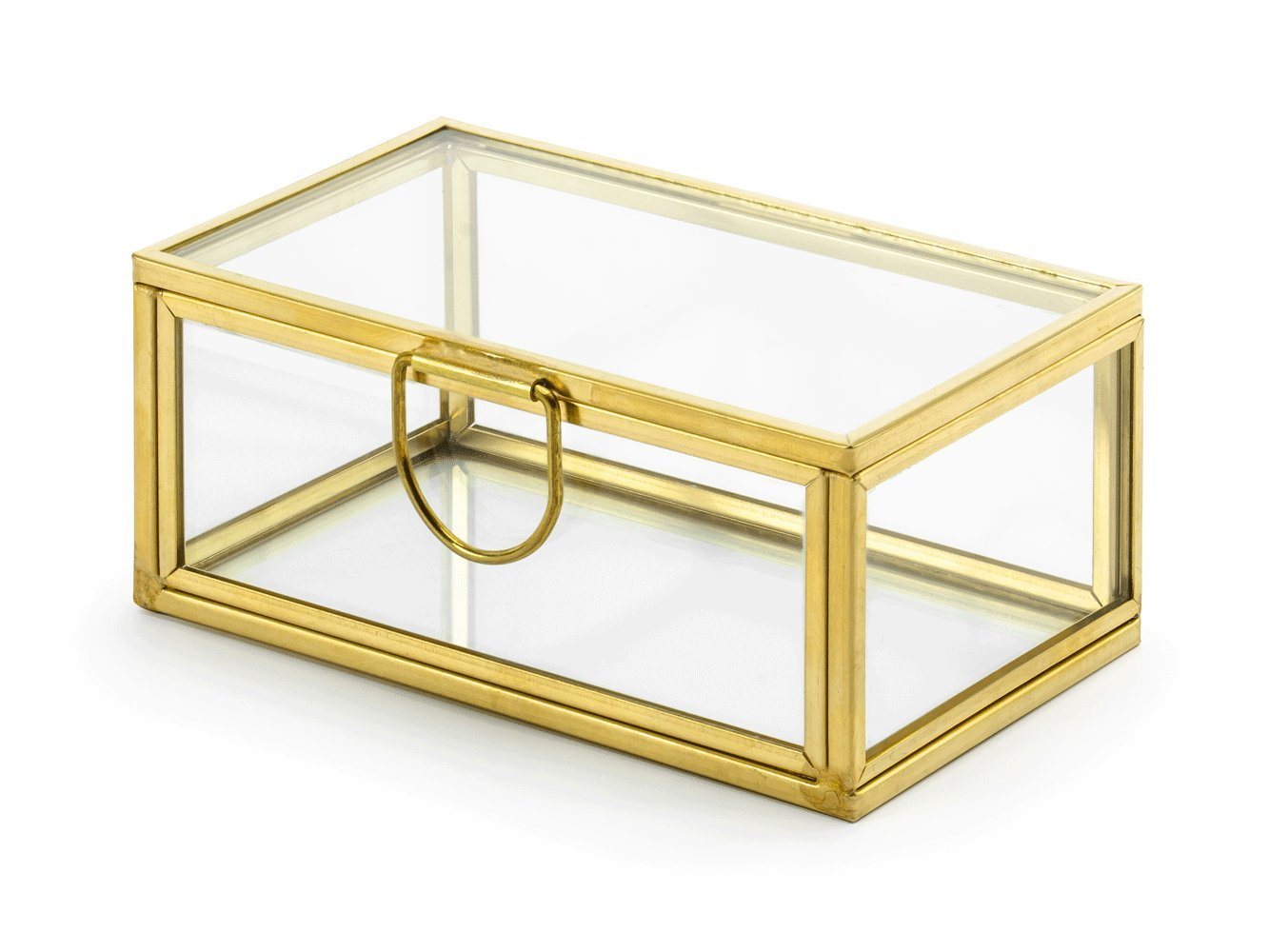 partydeco Geschenkbox, Box aus Glas mit Metallrand 9x5x4cm klar transparent / gold metallic von partydeco