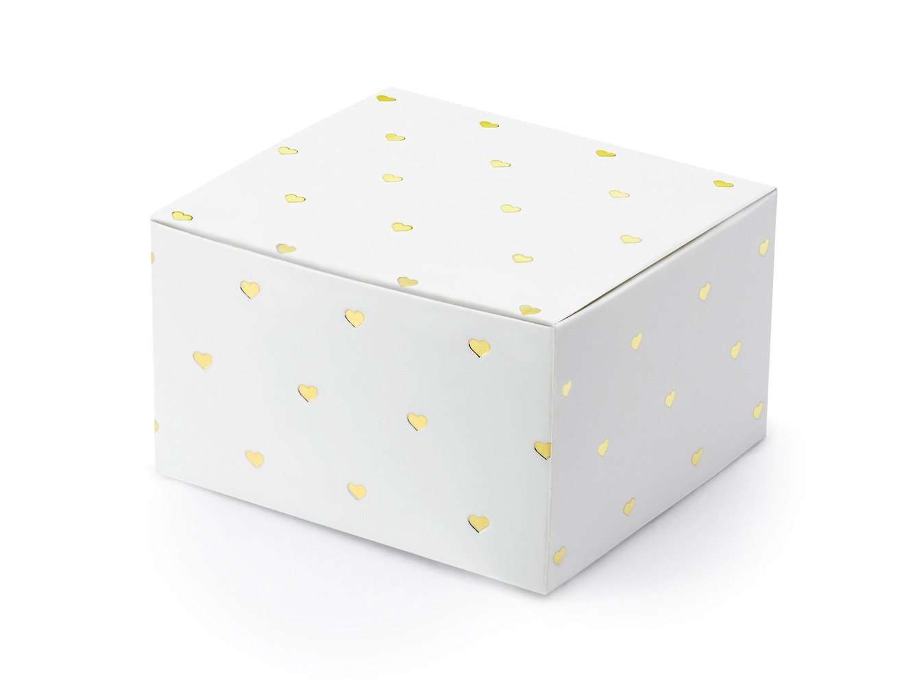 partydeco Geschenkbox, Geschenkbox für Gastgeschenke mit Herzen 10er Set weiß / gold von partydeco