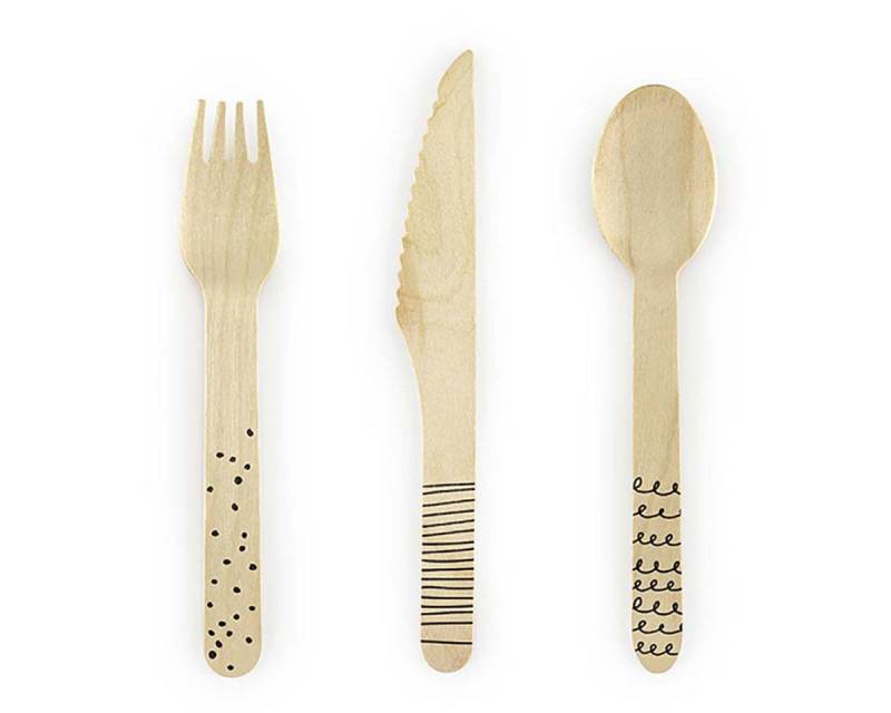 partydeco Hängedekoration Besteckset Holz Schwarz 18-tlg./16cm von partydeco