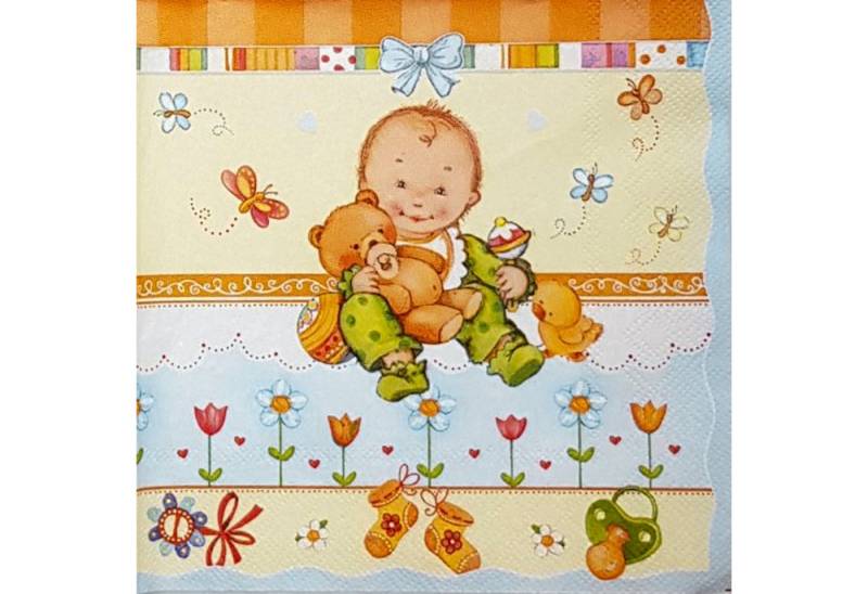 partydeco Papierserviette, Servietten Papier 33x33cm 3-lagig mit Baby Motiv 20 Stück Hellblau von partydeco