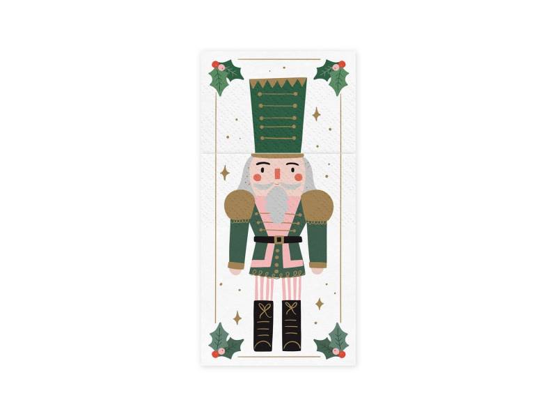 partydeco Papierserviette, Servietten Bestecktasche 10x20cm Nussknacker 6 Stück Weiß Grün Gold partydeco Papierserviette, Servietten Bestecktasche 10x20cm Nussknacker 6 Stück Weiß Grün Gold von partydeco