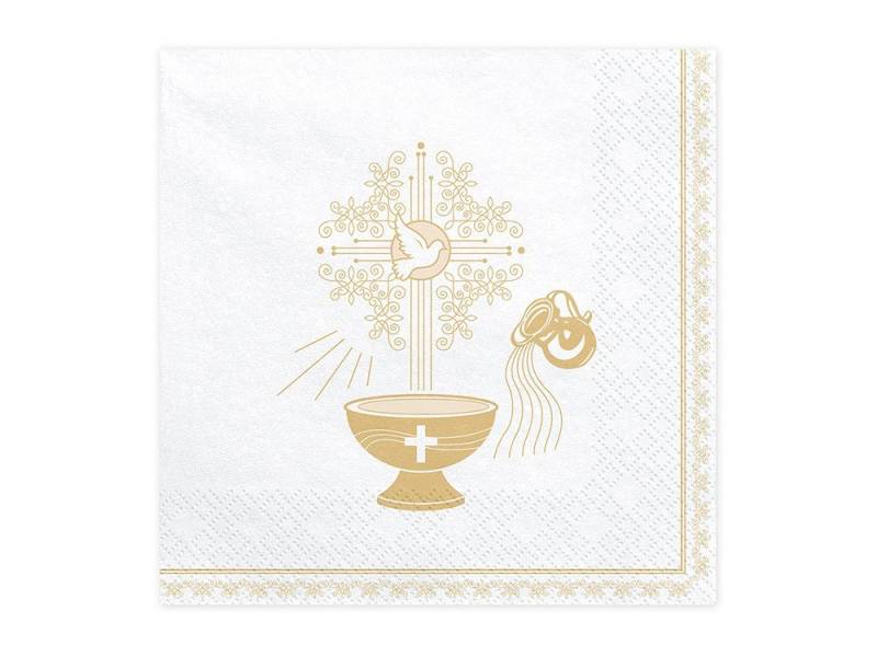 partydeco Papierserviette, Servietten 33x33cm mit Motiv Kelch und Kreuz 20 Stück weiß / gold von partydeco