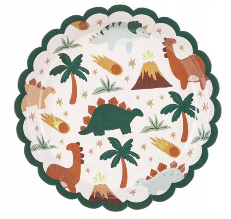 partydeco Pappteller Papier-Teller Dino Fun Party, 18 cm, 6 Stk., bunte Deko, PartyDeco von partydeco