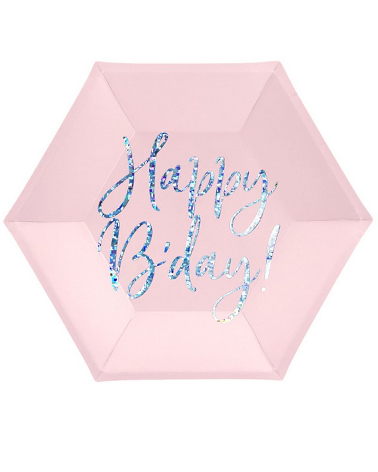 partydeco Pappteller Pappteller 'Happy B'day' 20cm/6Stk., Puderrosa von partydeco