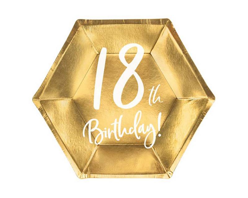 partydeco Pappteller Pappteller Happy Birthday #18, Ø20cm/6Stk. Gold von partydeco