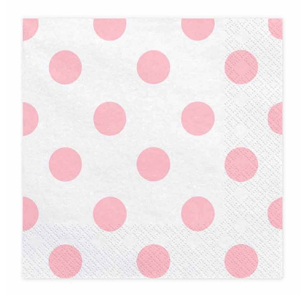 partydeco Pompon Servietten - weiß mit rosa Punkten - 33x33cm - 20 von partydeco