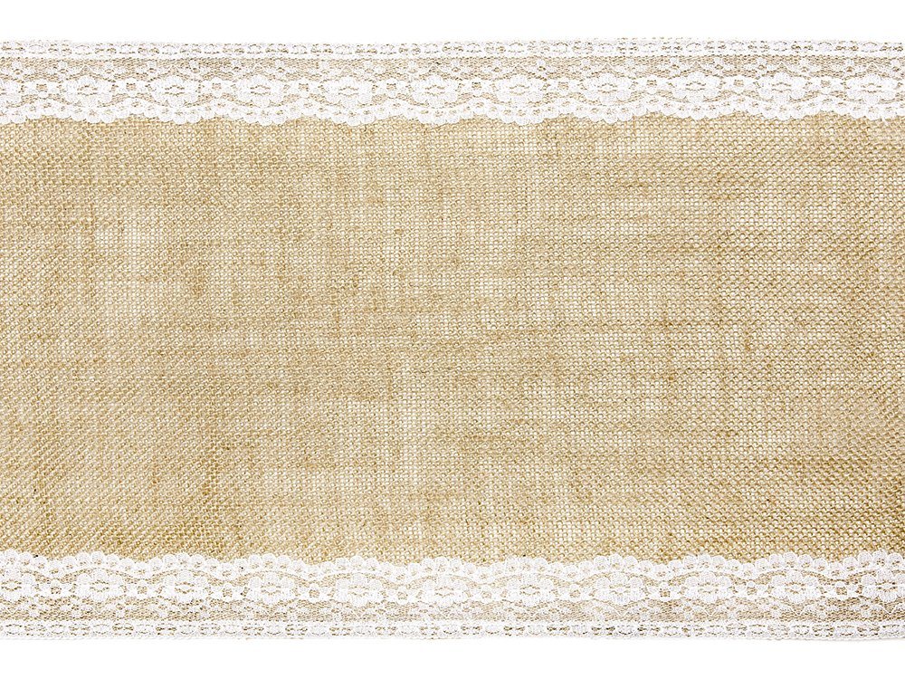 partydeco Tischläufer, Tischläufer Jute mit Spitze 28cm x 2.75m Rolle natur braun / weiß von partydeco