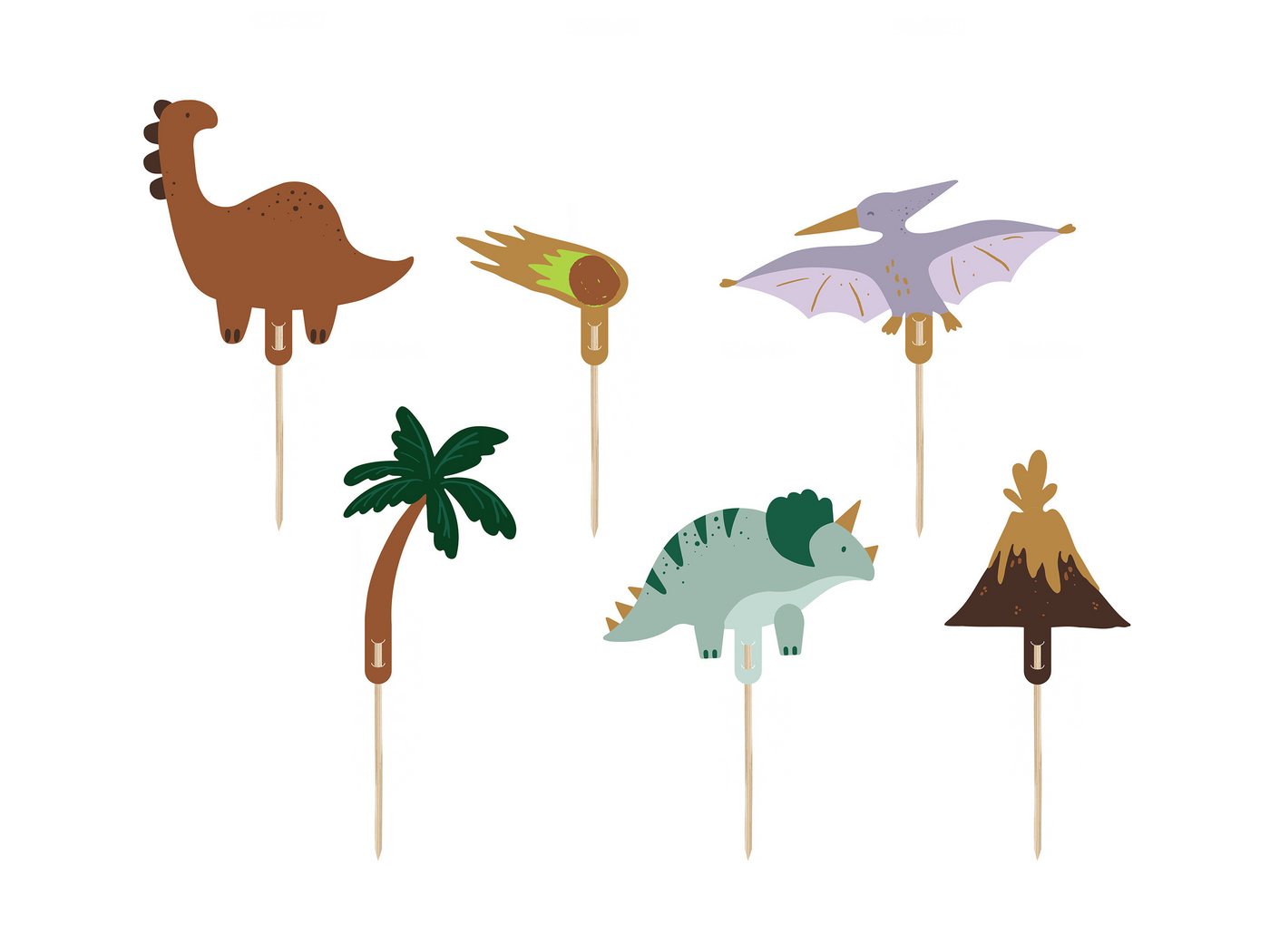 partydeco Tortenstecker, Cake Topper Dinosaurier 8-12cm 6er Set Grün / Braun / Flieder von partydeco