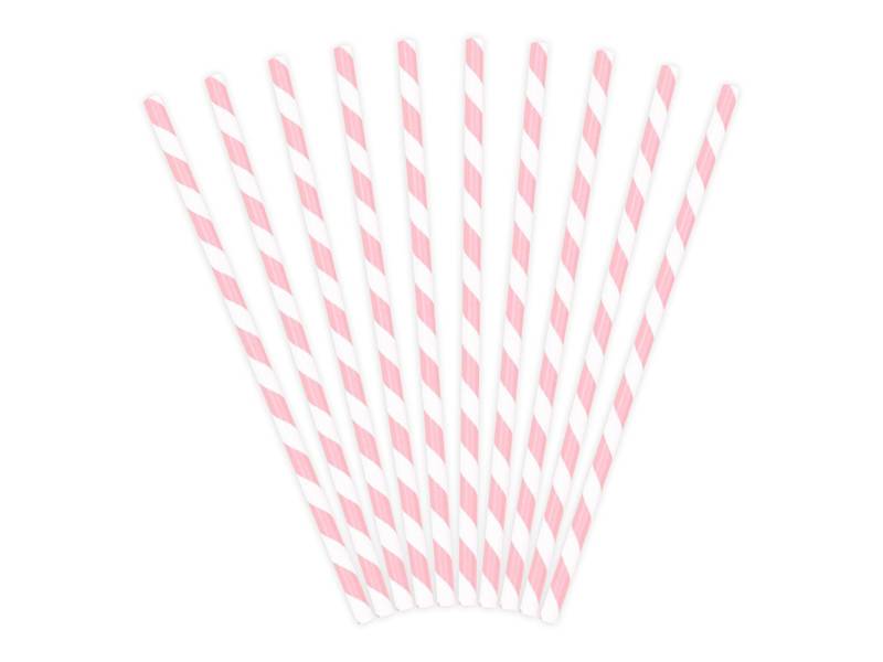 partydeco Trinkhalme, Papierstrohhalme diagonal gestreift 19cm rosa weiß 10er Set von partydeco
