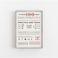 Fitness in 100 Words Crossfit Poster | Motivation Words Exercise Gym von patanykreativ