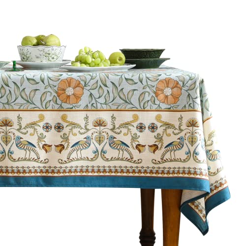 patdrea Französische Designer-Tischdecke, rechteckig, blaues italienisches Blumenmuster, bügelfreie Leinentischdecke für Küche, Esszimmer, Party, Urlaub, 140 x 180 cm von patdrea