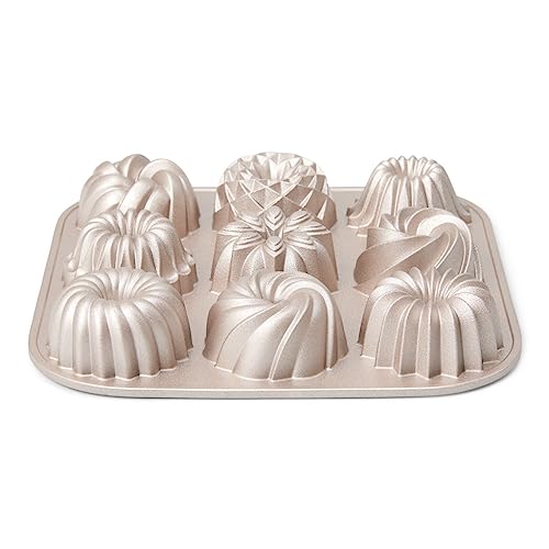 patisse 04521 – Backform für 9 Mini-Gugelhuffs, 9 Mini-Bundt Cakes, Aluminiumguss, goldfarben, 24 x 24 x 4,5 cm von patisse