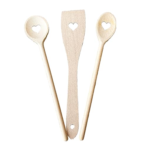 patisse 93411 – Set mit 3 Küchenutensilien, Holz, Herz, 1 Löffel oval, 30 cm + 1 runder Löffel 30 cm + 1 Pfannenwender 30 cm, Buchenholz von patisse