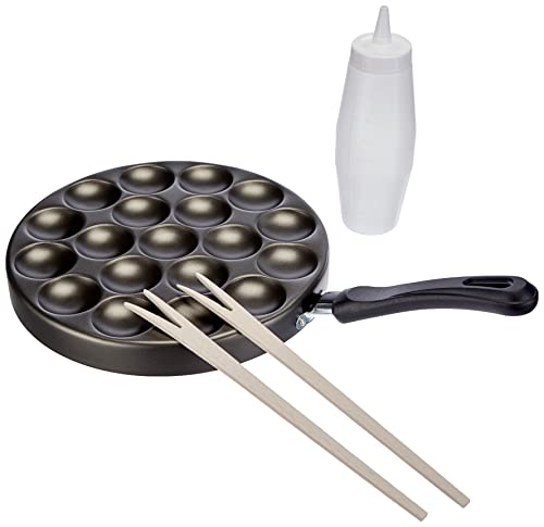 patisse,2999,Poffertjes AA8Pfanne-Set mitRezepten, Teigflasche undHolzstäbchen, Aluminium, Schwarz, 25 cm,6-Einheiten, 35 x 25 x 2 cm von patisse