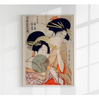 Zwei Gueixas Mit Grünem Fächer Von Kitagawa Japanese Print von patroastudio