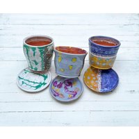 Handgemachter Bunter Terrakotta Blumentopf Kräutertopf, Sukkulententopf, Geschenk Für Gärtner, Kräutertopf Handmade, Sukkulententopf von pattysheppardart