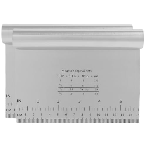 2 Stück Edelstahl Teigschneider mit Messskala, (15 * 12,5cm), Robuster Teigschaber Edelstahl, multifunktionaler Teigspachtel, Teigschneider, Pizza Spachtel & Küchenspachtel für Backen, Kochen von pawpoem