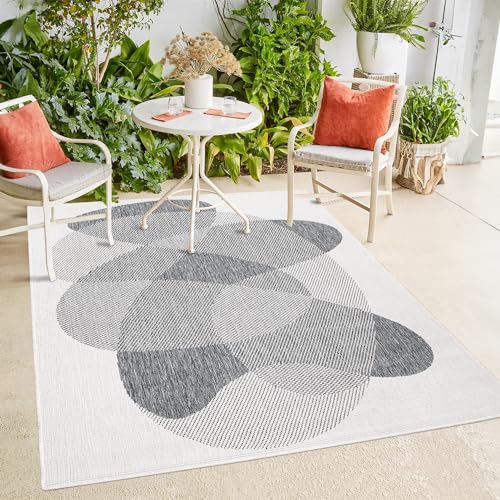 payé In- & Outdoor-Teppich - Grau Creme - 160x230cm - Wendeteppich - Abstraktes Muster - Wetterbeständig für Balkon Terrasse - Indoor Teppiche Wohnzimmer Küche von payé