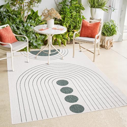 payé In- & Outdoor-Teppich - Grün Creme - 200x290cm - Wendeteppich - Kreis Muster - Wetterbeständig für Balkon Terrasse - Indoor Teppiche Wohnzimmer Küche von payé