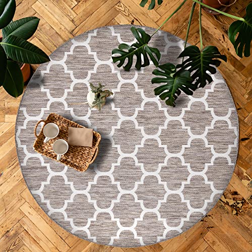 payé Outdoor Teppich Rund - 120x120cm - Wetterfest - Beige Weiß - Netz Raute - Teppiche für Terrasse Balkon Garten Indoor payé Outdoor Teppich Rund - 120x120cm - Wetterfest - Beige Weiß - Netz Raute - Teppiche für Terrasse Balkon Garten Indoor von payé