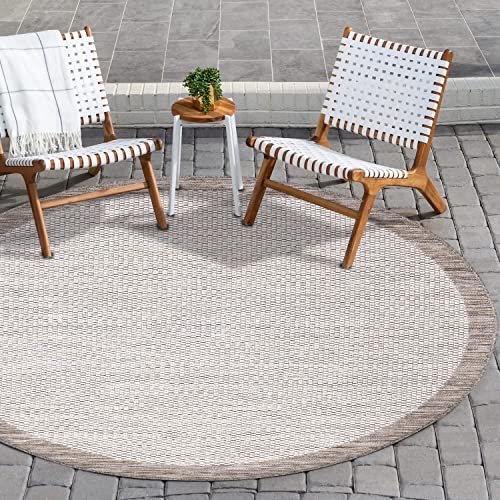 payé Outdoor Teppich Rund - 160x160cm - Wetterfest - Beige Weiß - Bordüre - Teppiche für Terrasse Balkon Garten Indoor von payé