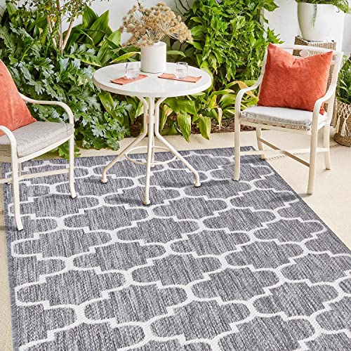 payé Outdoor Teppich Wetterfest - 150x150cm - Grau Weiß - Netz Raute - Teppiche für Terrasse Balkon Garten Indoor von payé