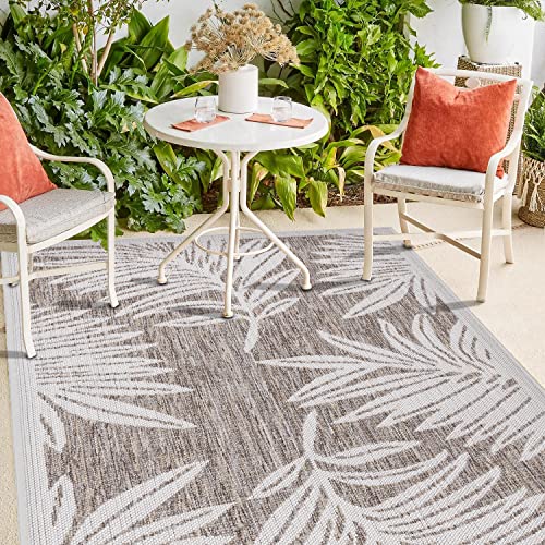 payé Outdoor Teppich Wetterfest - 160x230cm - Beige Weiß - Pflanzen Muster - Teppiche für Terrasse Balkon Garten Indoor von payé