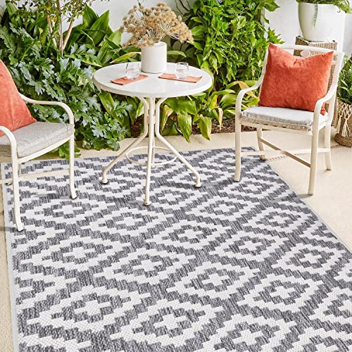 payé Outdoor Teppich Wetterfest - 160x230cm - Grau Weiß - Raute Gitter - Teppiche für Terrasse Balkon Garten Indoor von payé